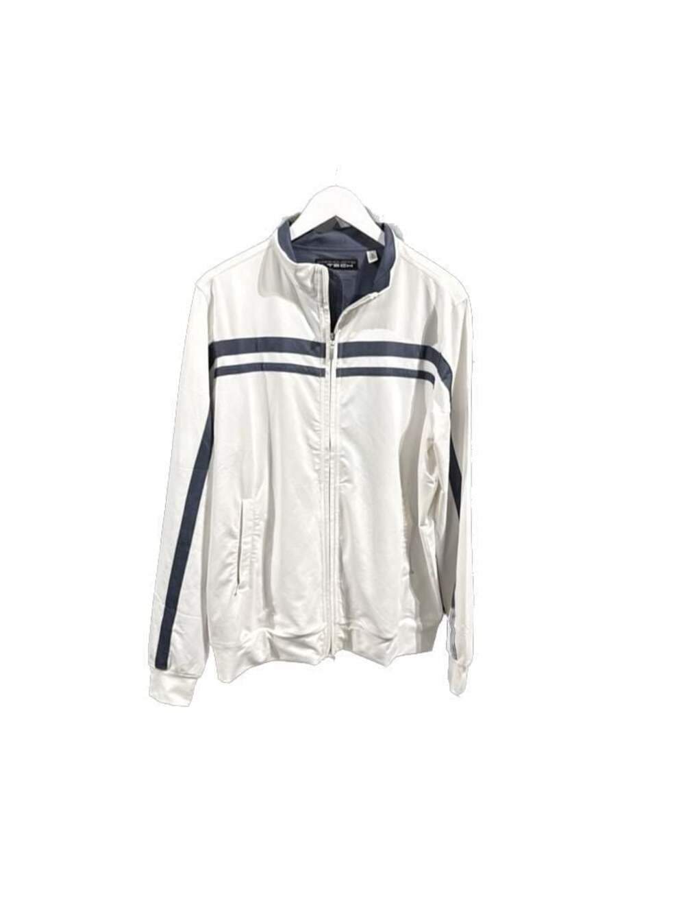 Carnoustie Tech Men's White Full Zip Track Jacket with Navy Stripes Size M